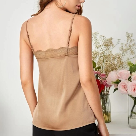 Boho Tan Lace Trim Camisole Top - Picture 3 of 5